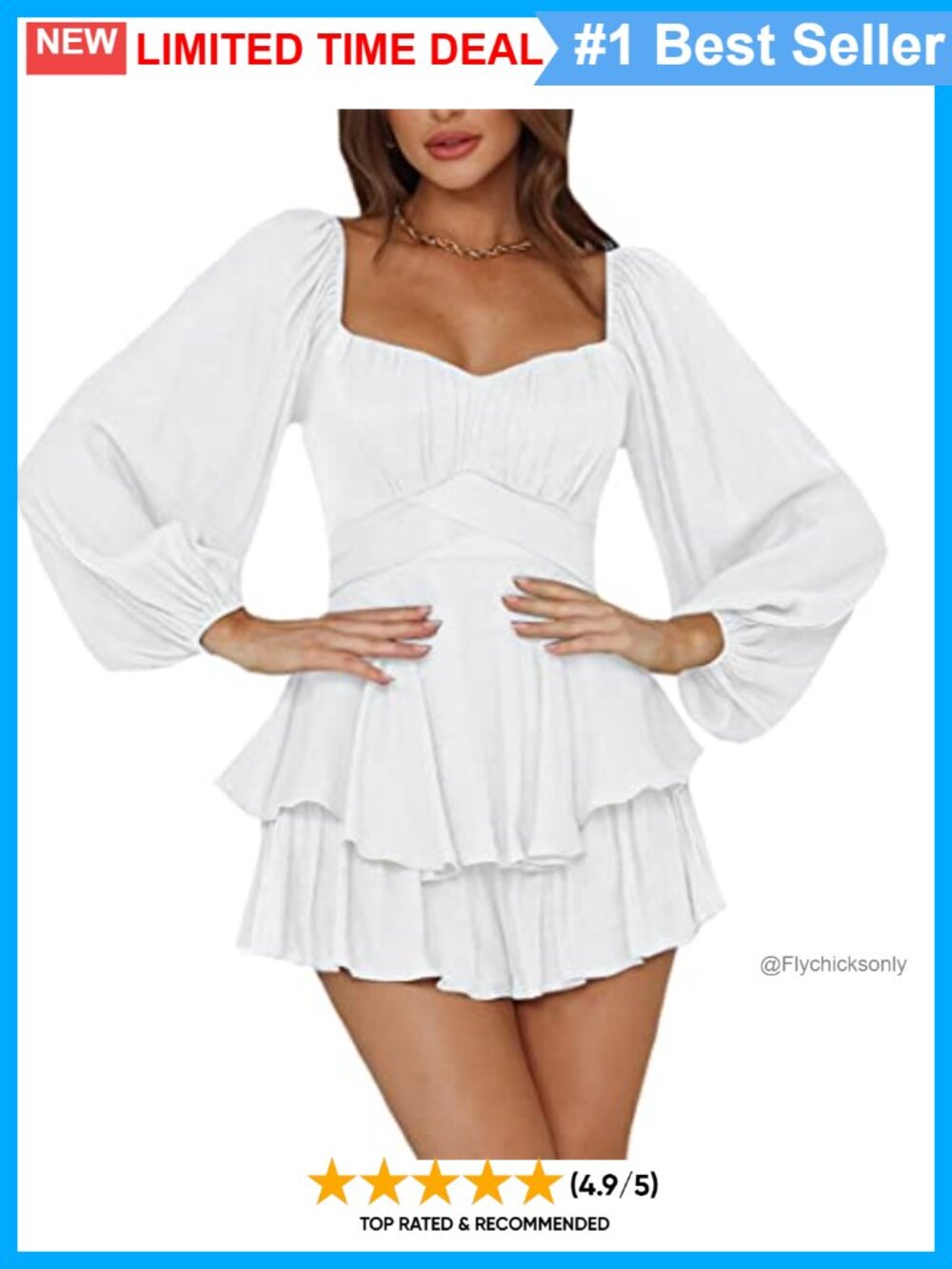 Lantern Long Sleeve Off Shoulder Ruffle Hem Romper Tie Waist